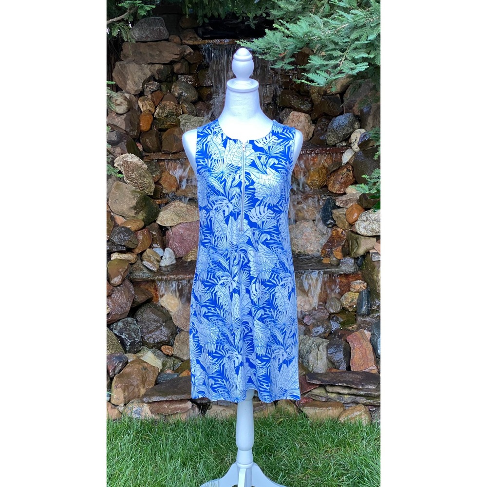 Banana Boat Sundress Womens Medium Blue White Tropical UPF 50+ NWT BB896